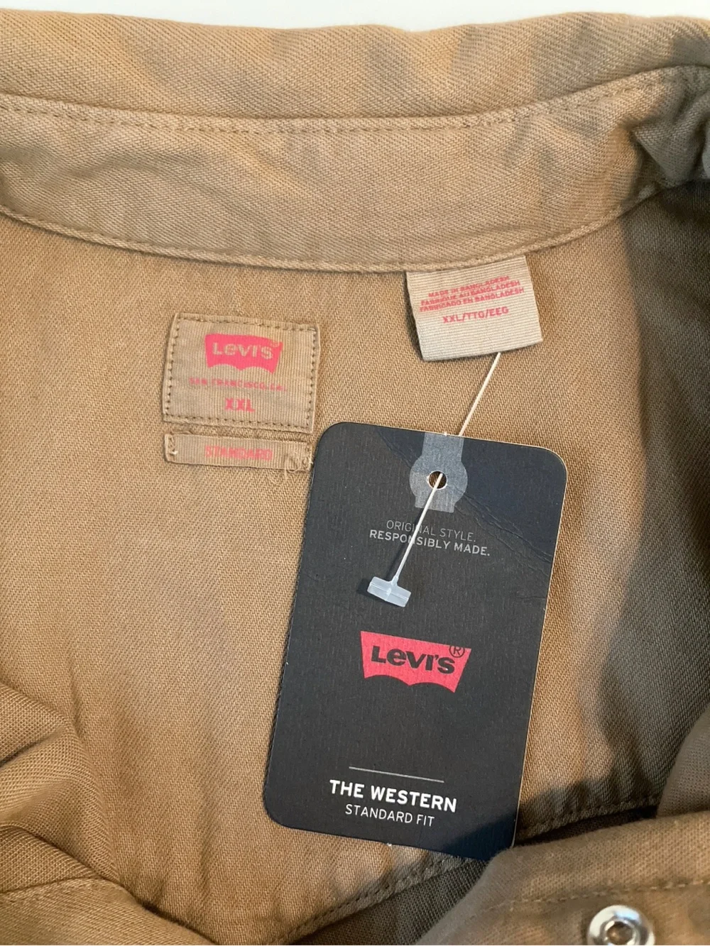 Levi’s Denim Pearl Button-Down Longsleeve Collared Jean Shirt Brown 2-XL Western - Picture 6 of 15